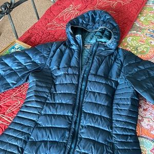 Hooded down coat. EB size small